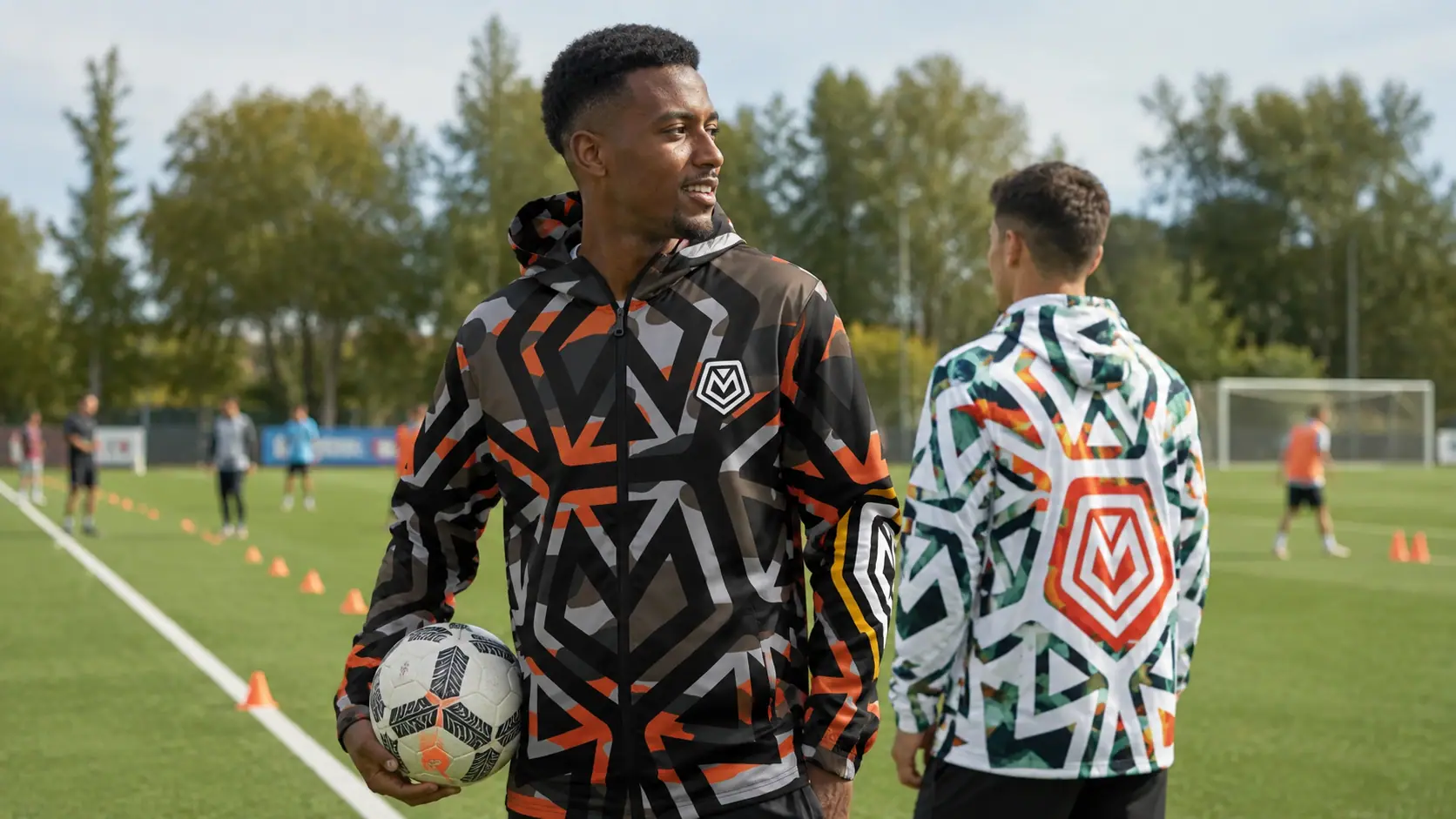 Two men on a football pitch in PENTA jackets